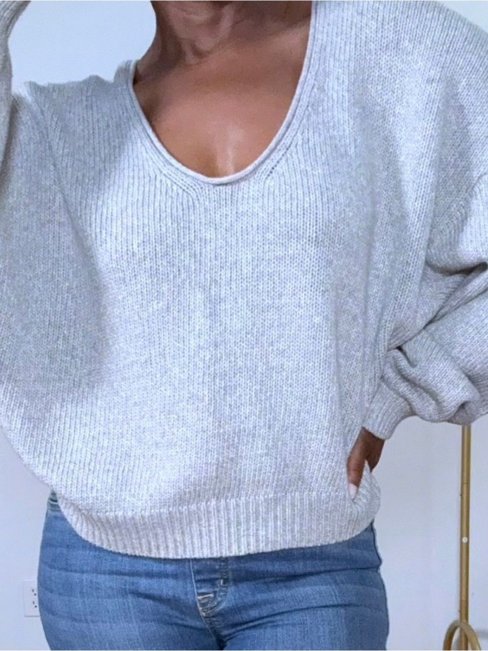 Free People Gray Oversized Balloon Sleeve Sweater Size M